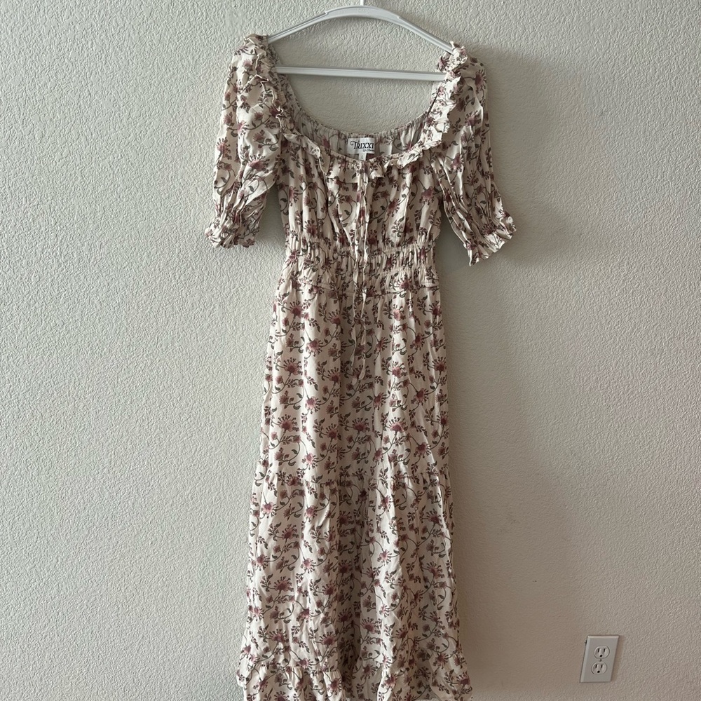 Trixxi Cream and Brown Floral Maxi Dress